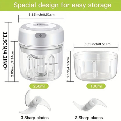 Démonstration du hachage d'ail et de piments avec le mini hachoir électrique portable.