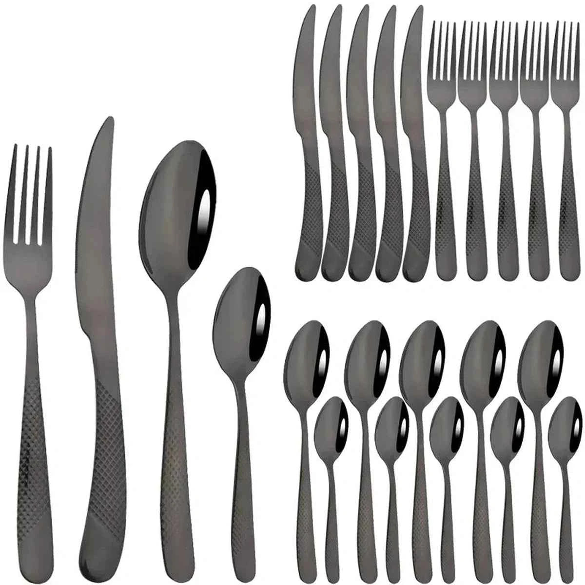 Ménagère complète 24 pièces en acier inoxydable : service de table élégant pour 6 personnes avec couteaux, fourchettes, grandes cuillères et cuillères à café