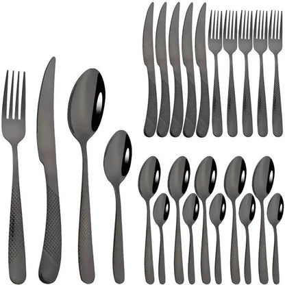 Ménagère complète 24 pièces en acier inoxydable : service de table élégant pour 6 personnes avec couteaux, fourchettes, grandes cuillères et cuillères à café