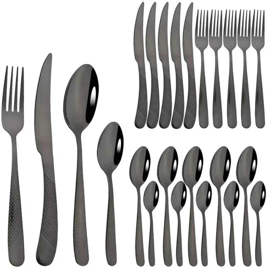 Ménagère complète 24 pièces en acier inoxydable : service de table élégant pour 6 personnes avec couteaux, fourchettes, grandes cuillères et cuillères à café