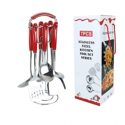 Set Ustensiles Cuisine 7pcs | Acier Inox Manche Céramique