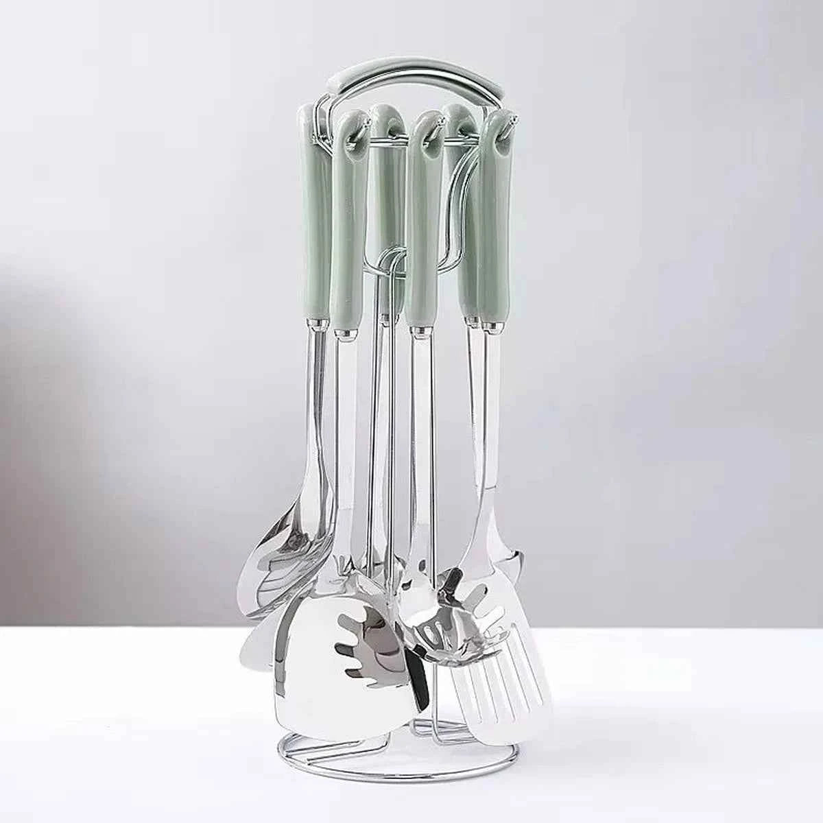 Set Ustensiles Cuisine 7pcs | Acier Inox Manche Céramique